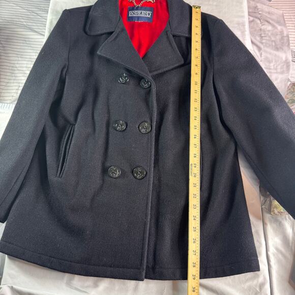 Lands End Wool Pea Coat Womens Double Breasted Black **see measurements - Picture 4 of 6